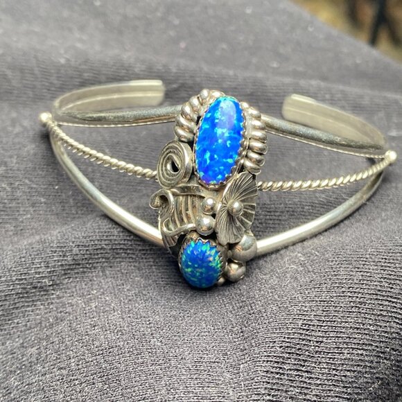 Auth Max C Navajo Turquoise Sterling Silver Southwest Bracelet 6" 7" OPEN SIGNED - Picture 1 of 7